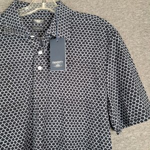 Faherty Pique Polo Short Sleeve Shirt Midnight Fish Scale Blue Men's Medium NWT